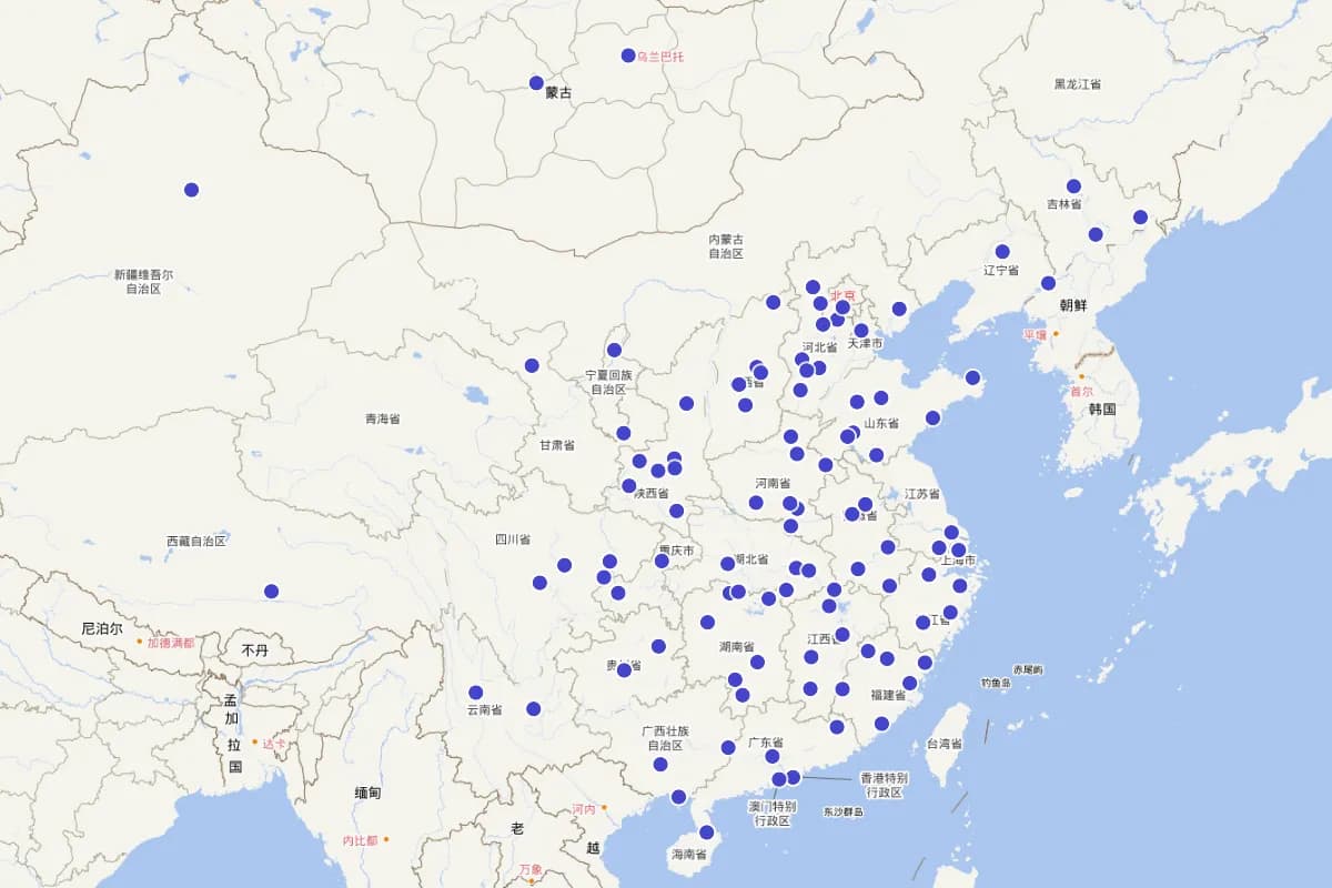 天主教各修会来华传教区域分布图（1658-1933）