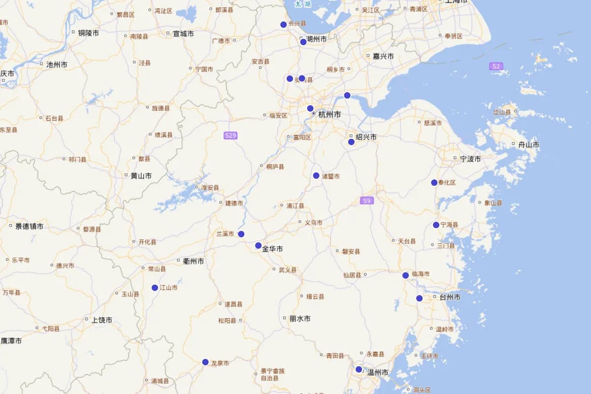 唐代浙江诗僧籍贯分布图