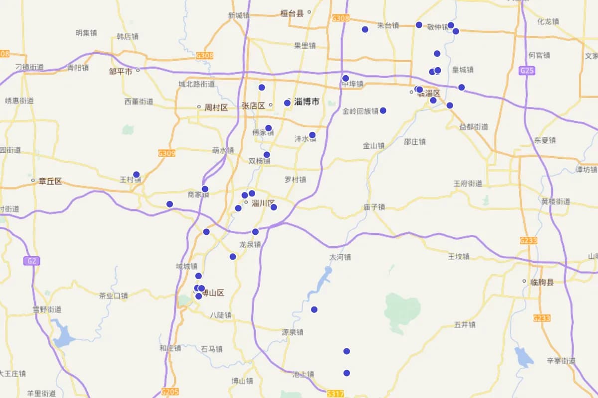 《淄博市文物志》"近现代文物"分布图