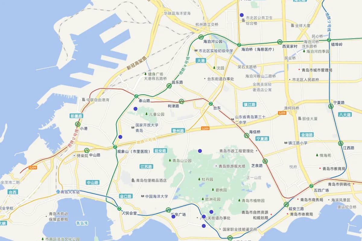 《青岛市志·体育志》青岛市主要体育场地分布图