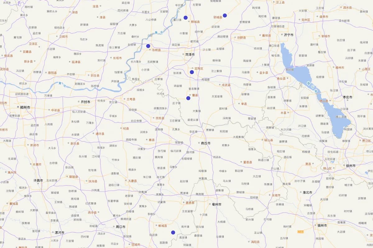 山东菏泽远古至春秋战国时期名人陵墓分布图