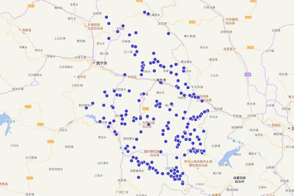 青海省海东市藏传佛教寺院分布图