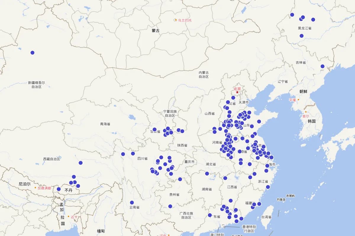 中国“女性多于男性”的市县人口分布图(2010)