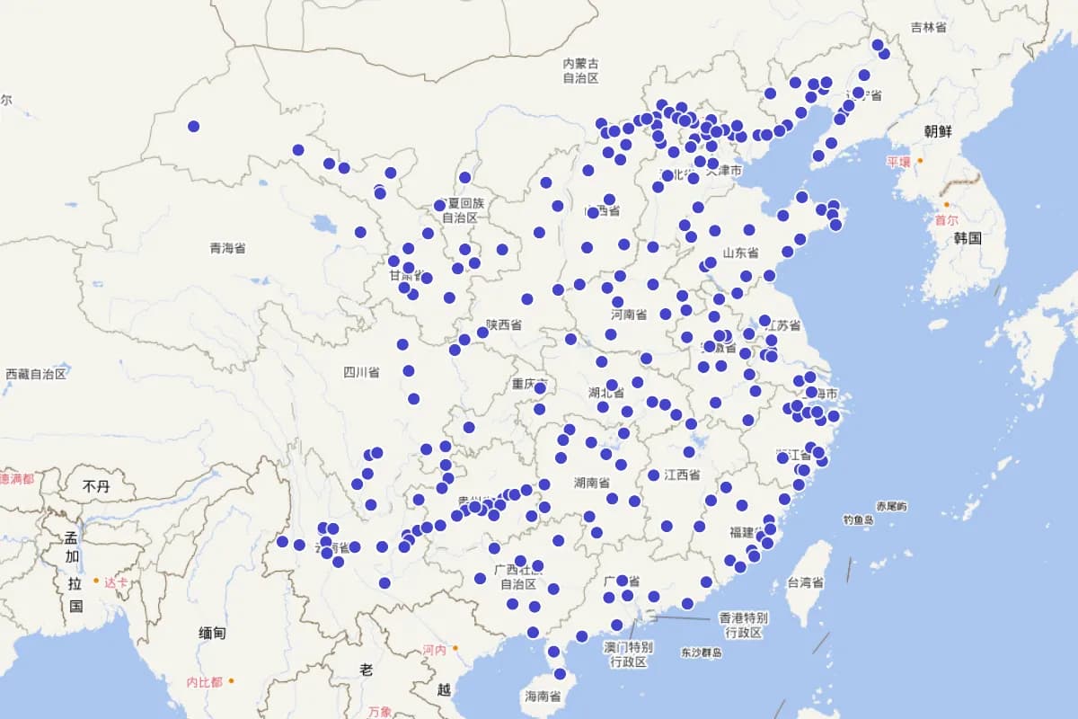 明代卫所分布(来源:哈佛WorldMap)