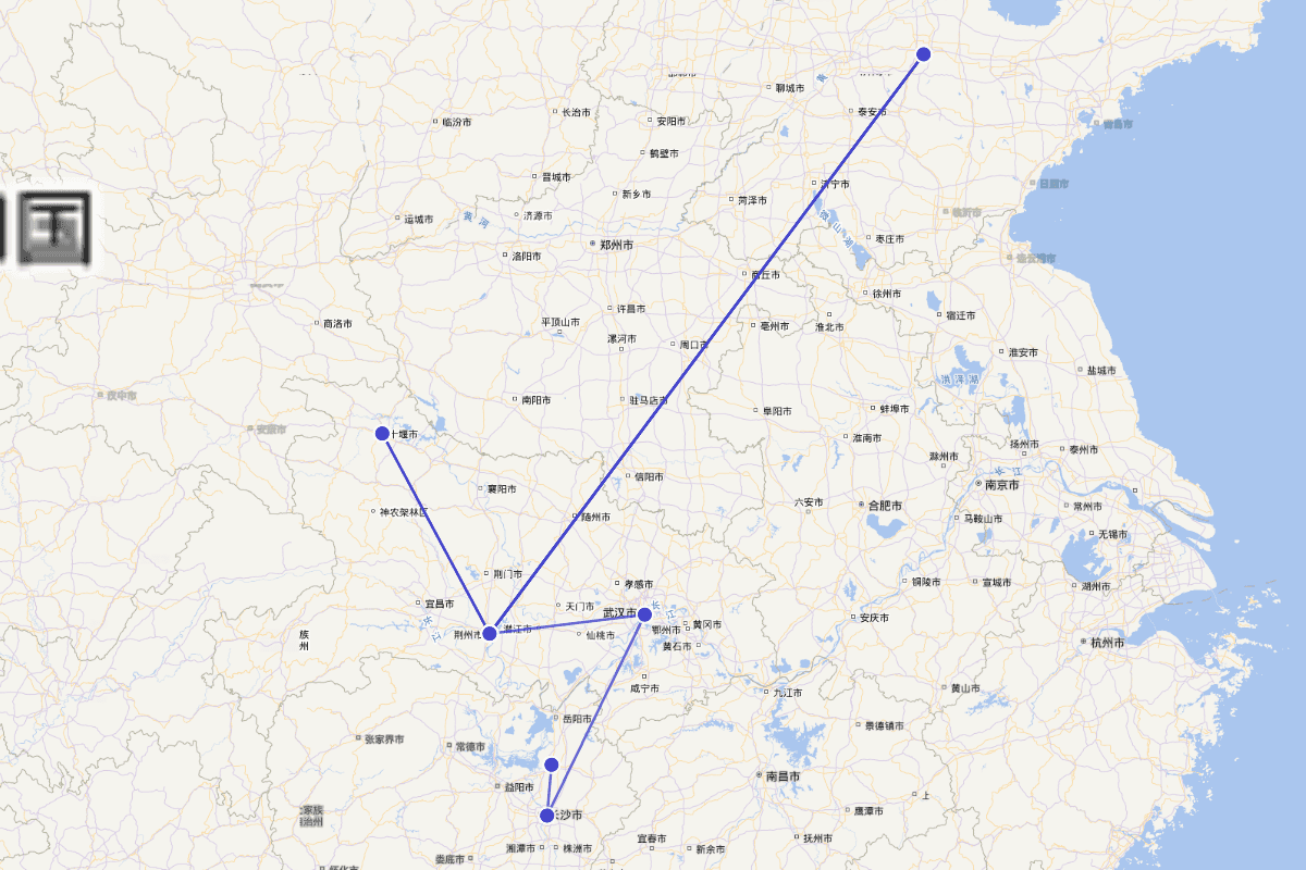 屈原行迹图（公元前341-公元前296）             