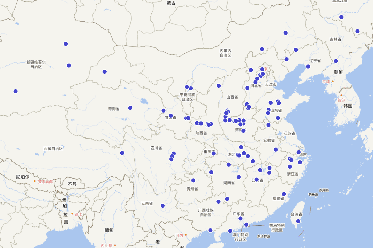 百年百大考古发现分布图