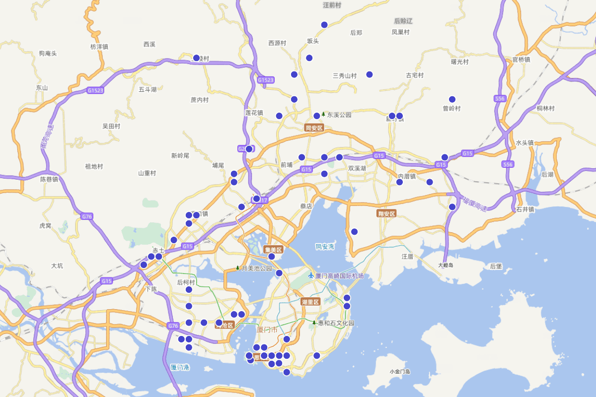厦门古遗址分布图