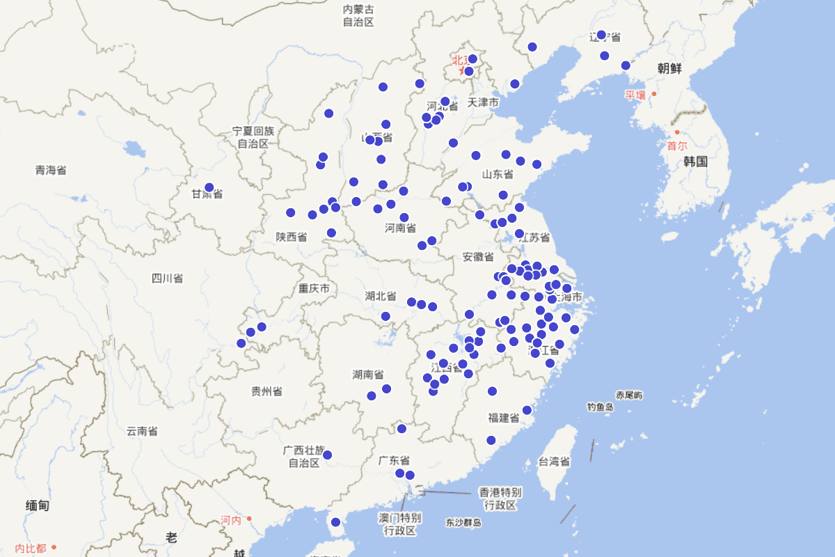 《明太祖实录》“列女旌表”分布图（1351-1398）