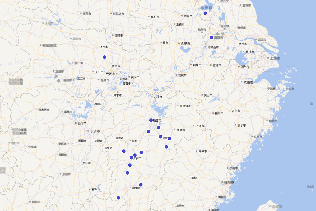 明中后期江右王门后学籍贯分布图