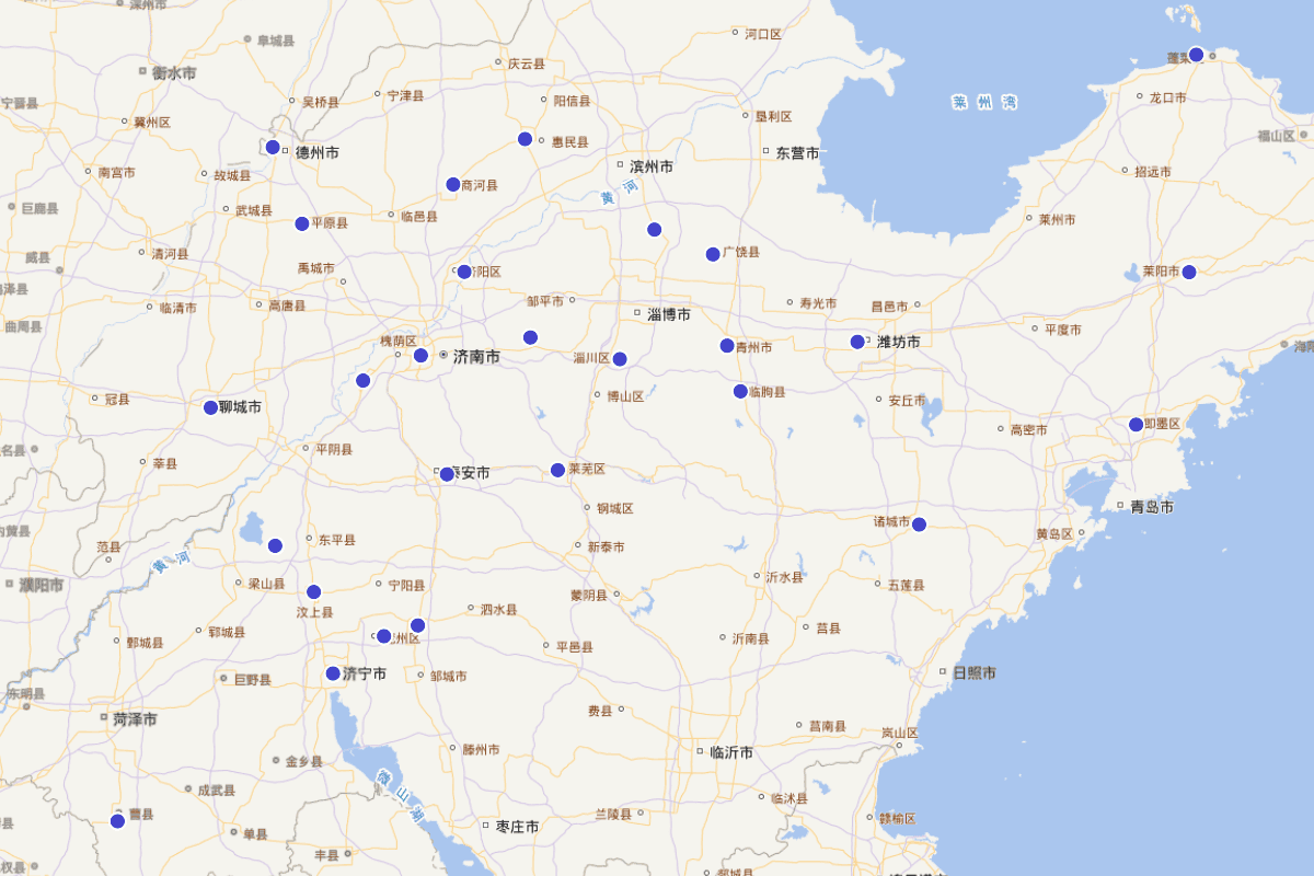 《中国戏曲志·山东卷》载元明清山东戏曲家地域分布图