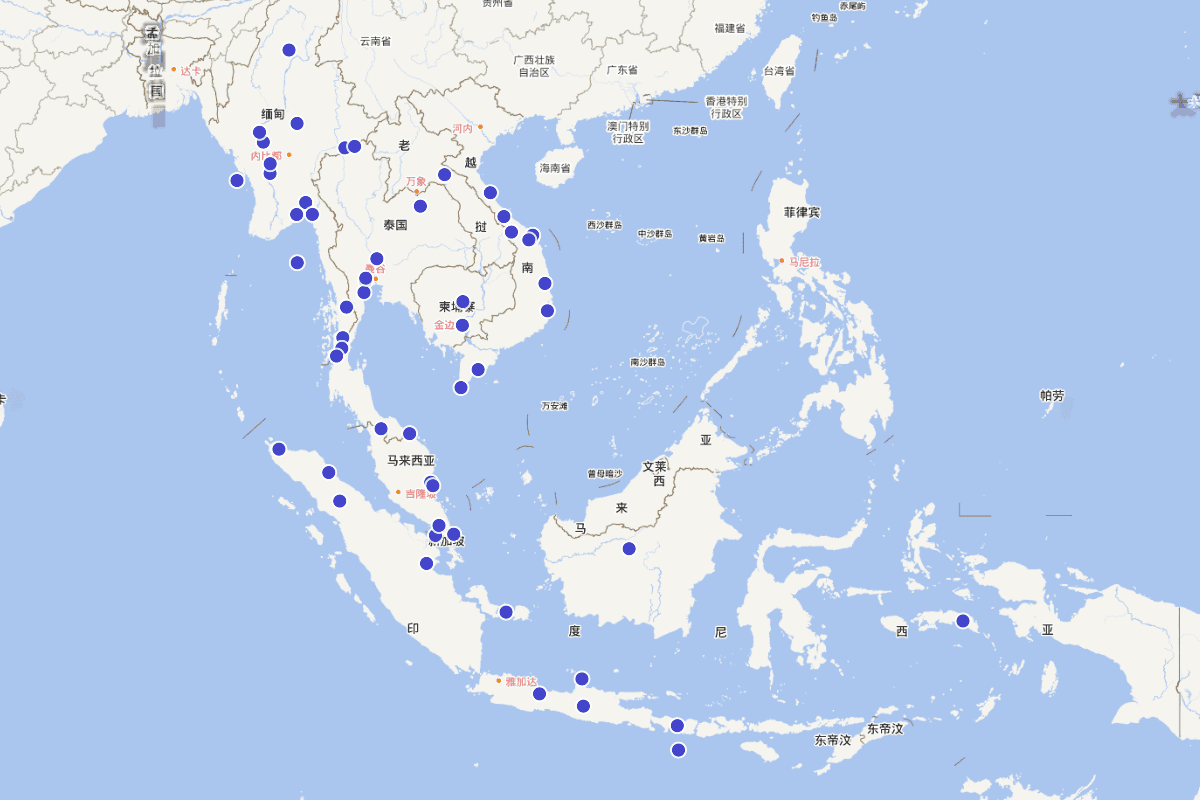 两汉三国两晋南北朝时期汉籍记载中东南亚地名分布