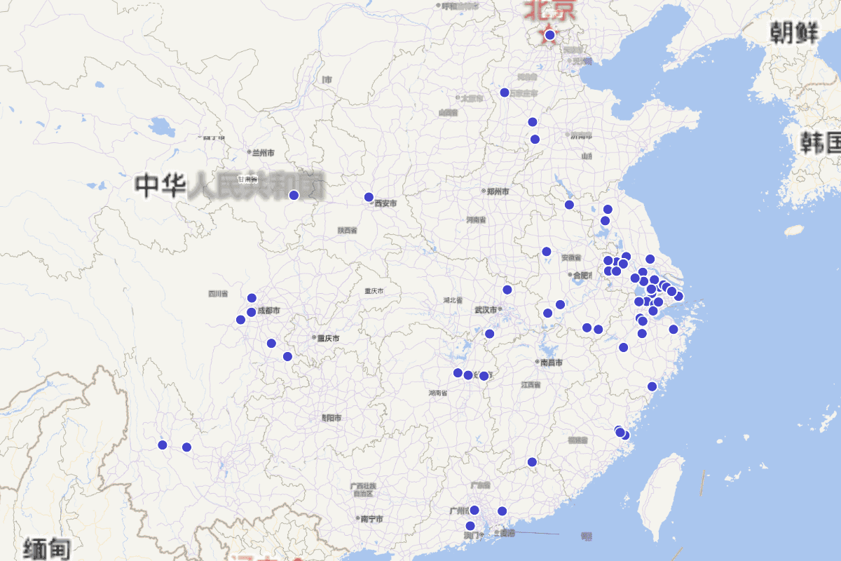 民国时期籍贯可考戏曲作家分布图