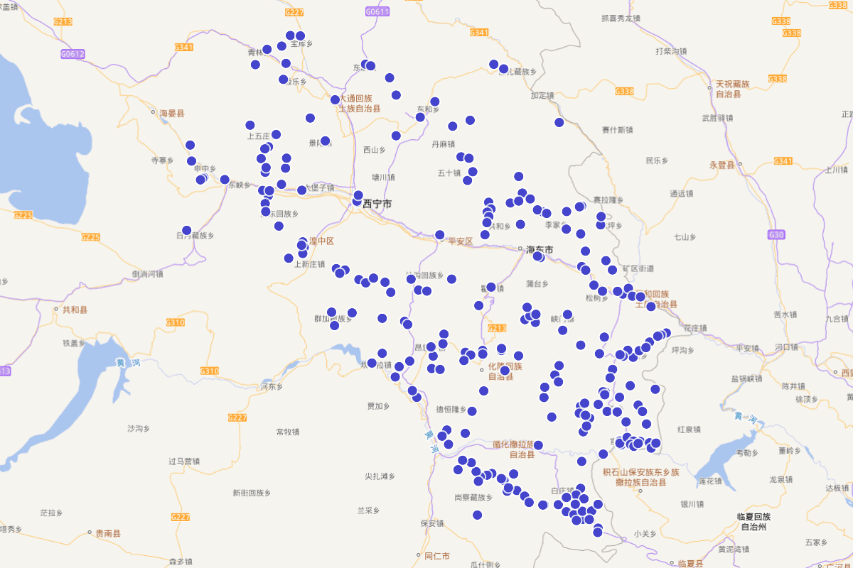 青海东部地区藏传佛教寺院分布图