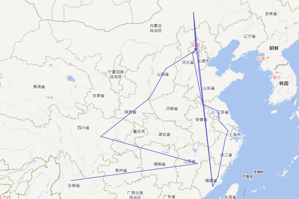 马可·波罗中国游历行迹图