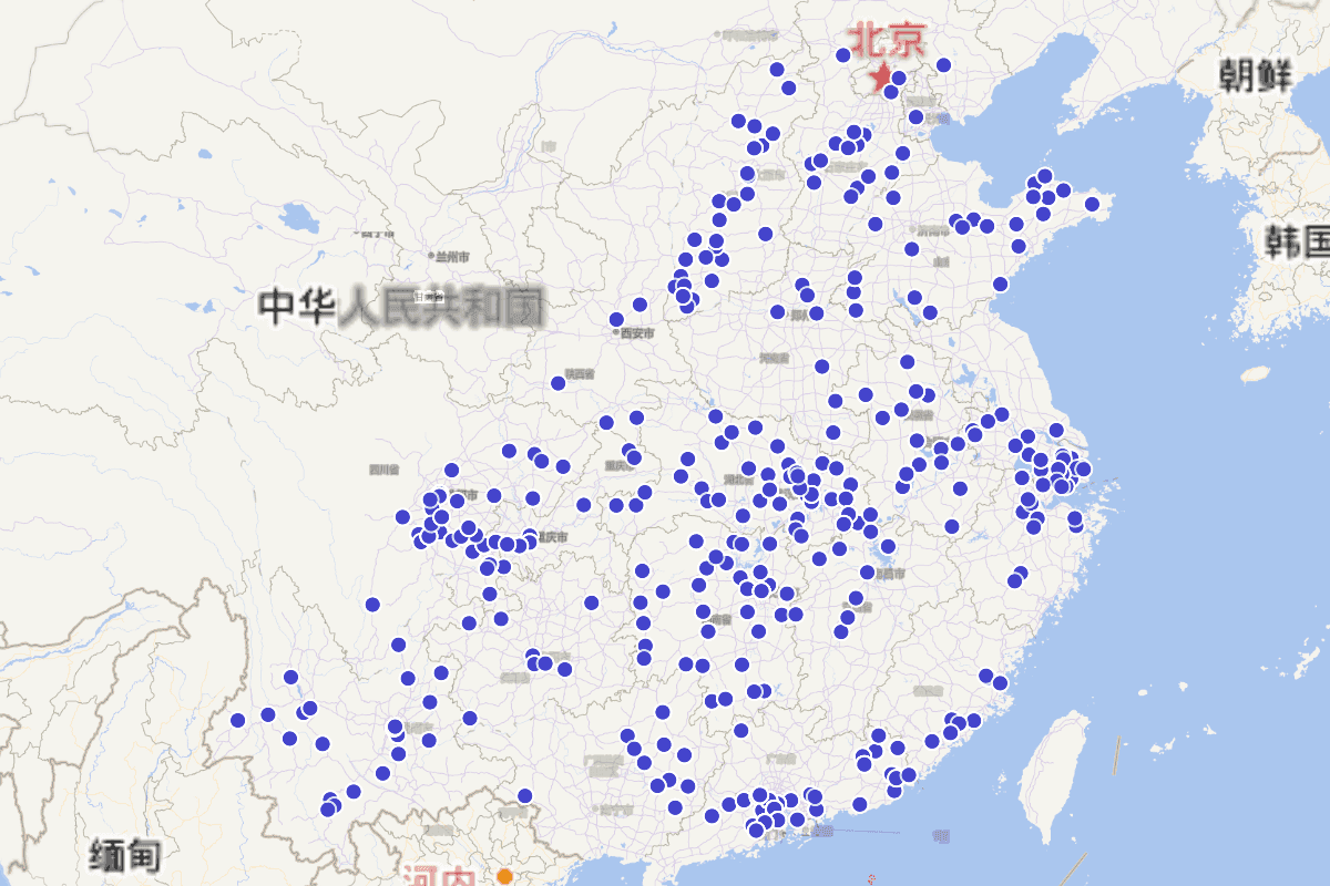 1905～1908同盟会会员籍贯密度分布