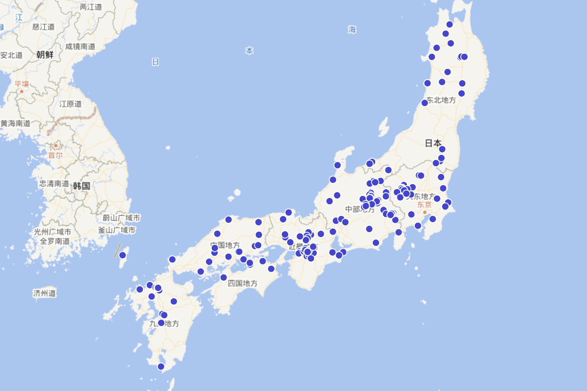 日本出土“瑞花双鸟八出菱花镜”分布图