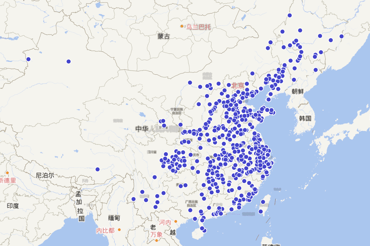 中国工程院院士籍贯分布图（截止2019年止）