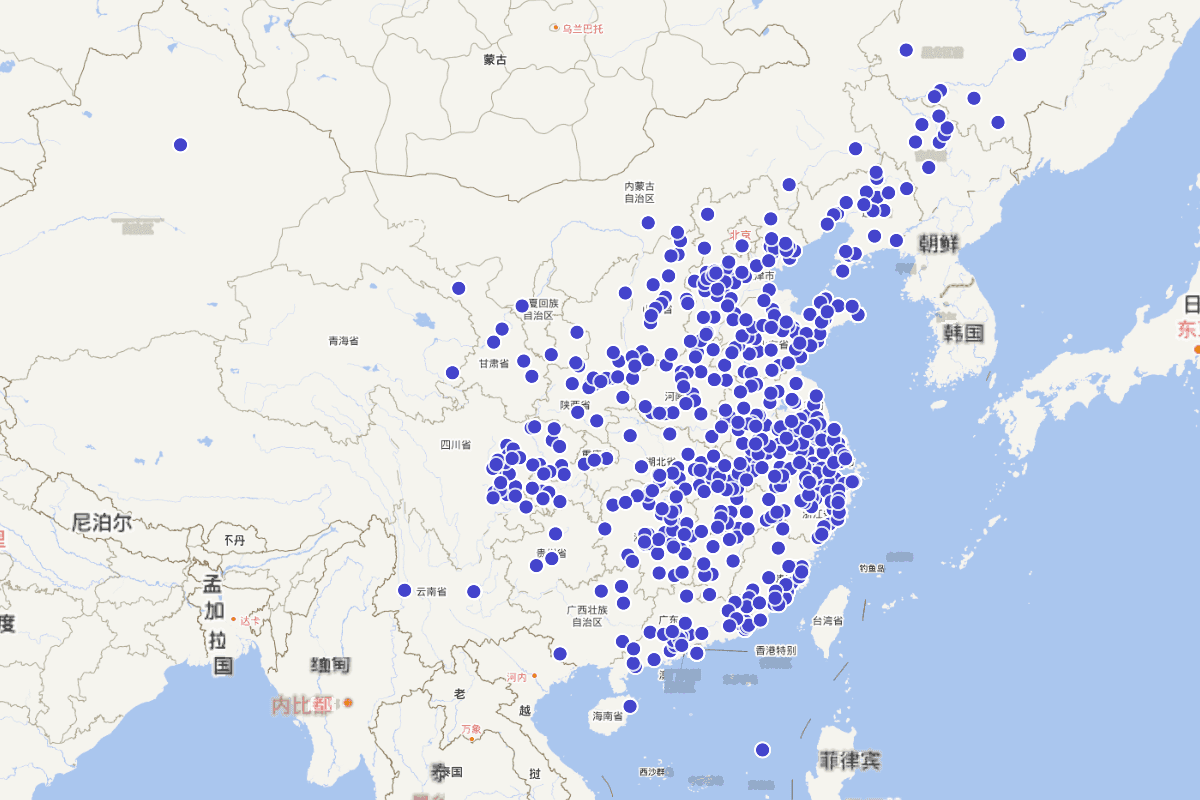 中国科学院院士籍贯分布图（截止2019年）