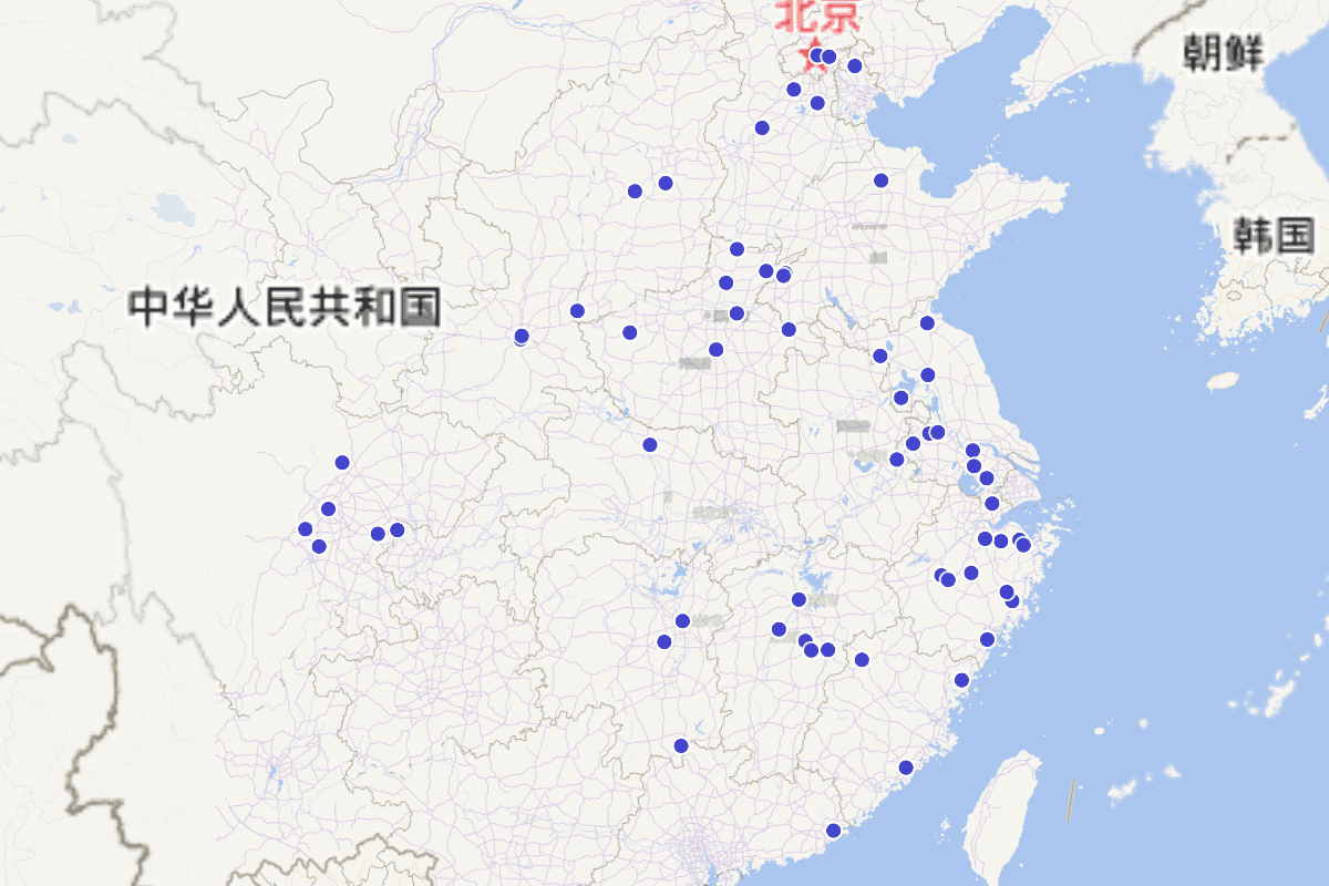 古代杜姓分布密度图（数据来源：CBDB）