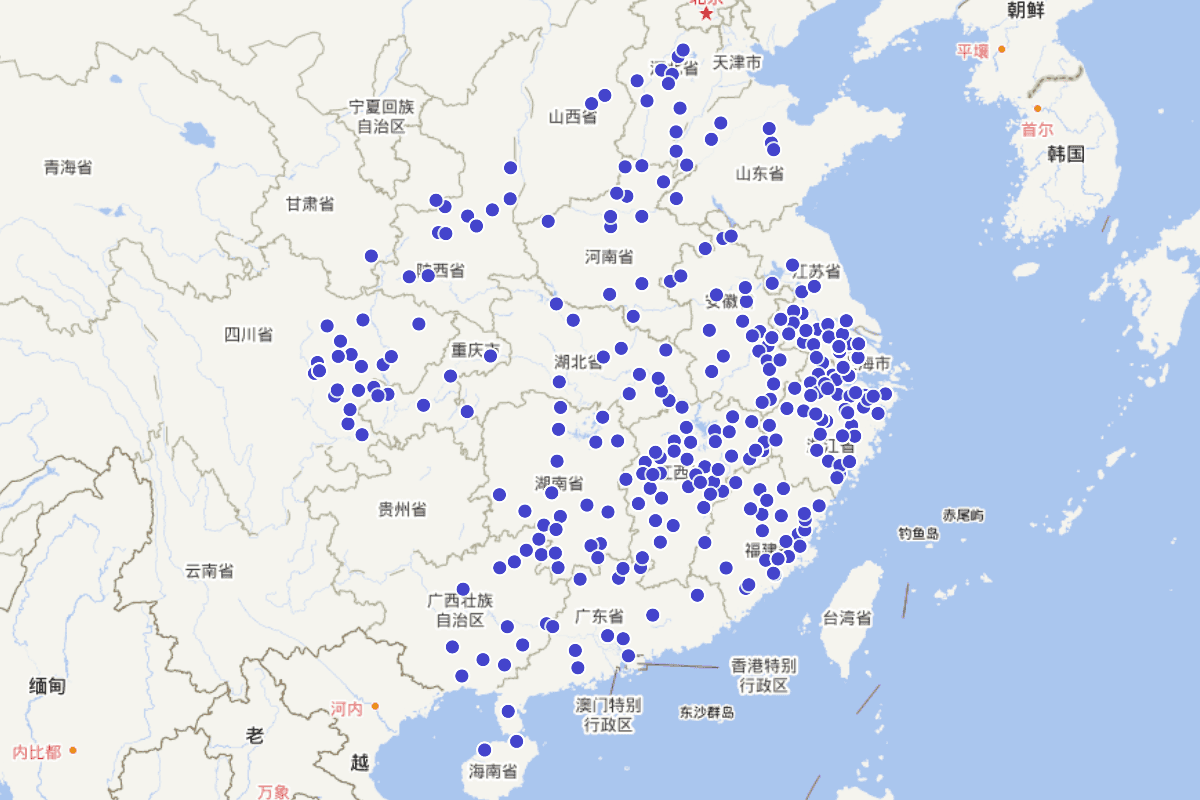 宋代学记的地理分布查询