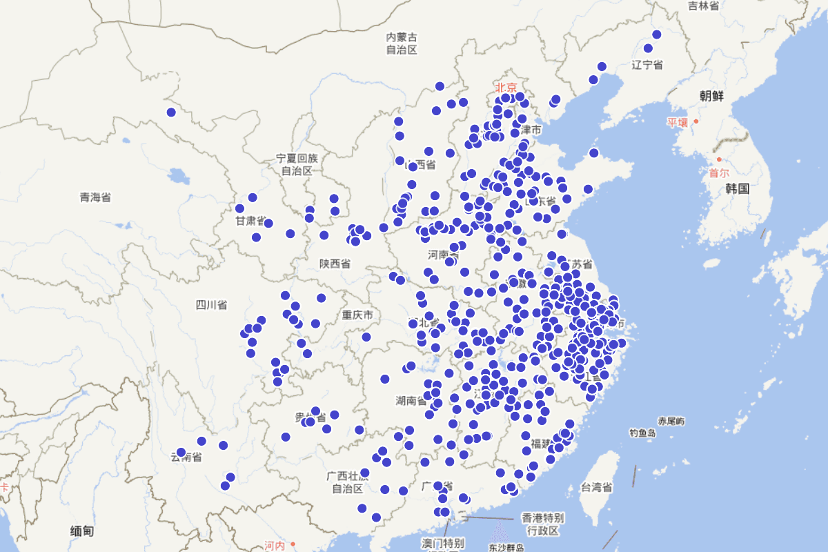 中国古代朱氏分布（CBDB数据）