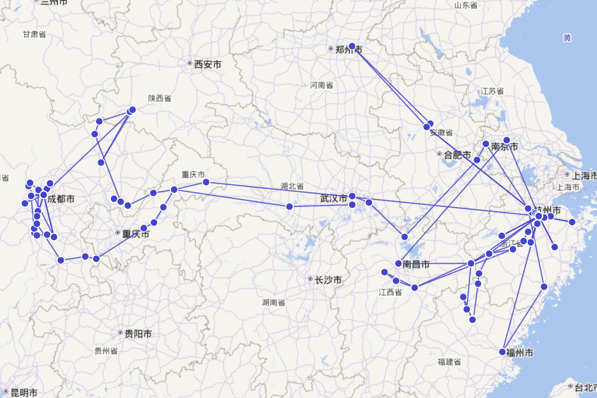 陆游行迹图（1125-1209）