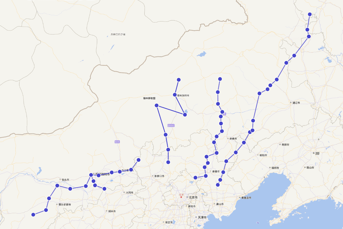 清代内蒙古五路驿站图