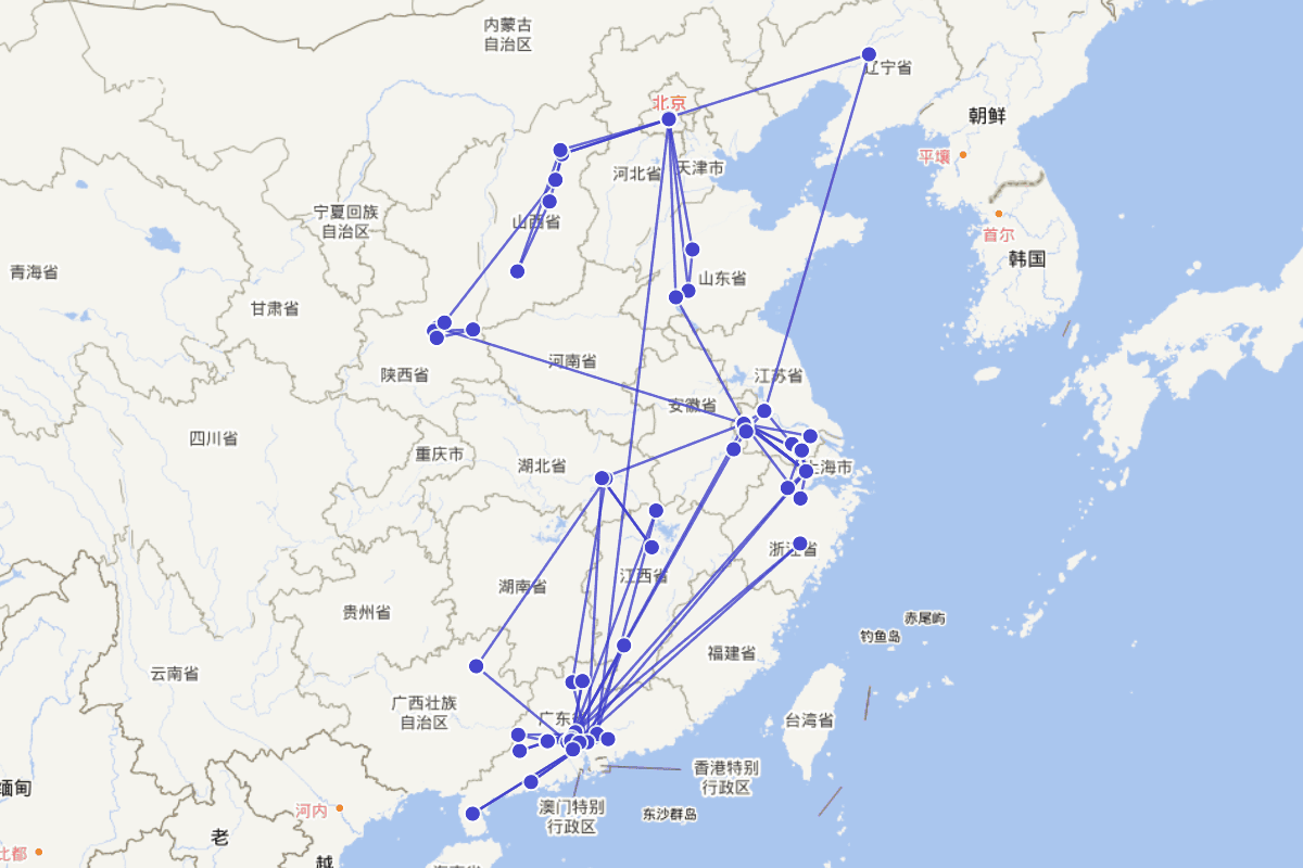 屈大均行迹图（1630-1696）