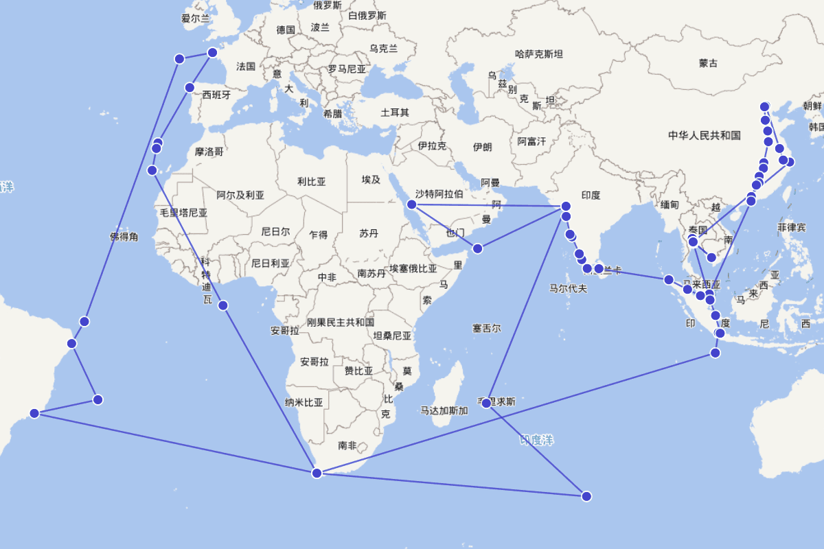 传教士白晋来华及出使法国行迹图