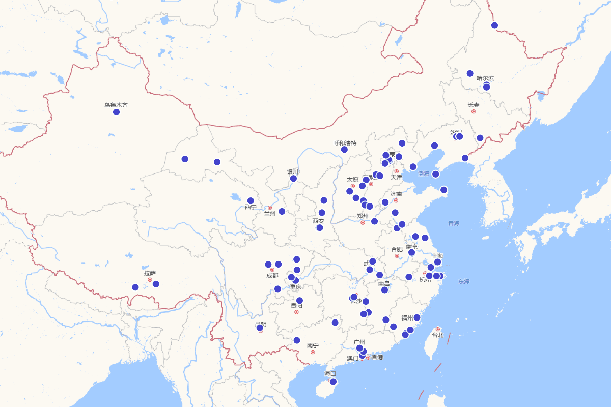 全国首批爱国主义教育示范基地分布图