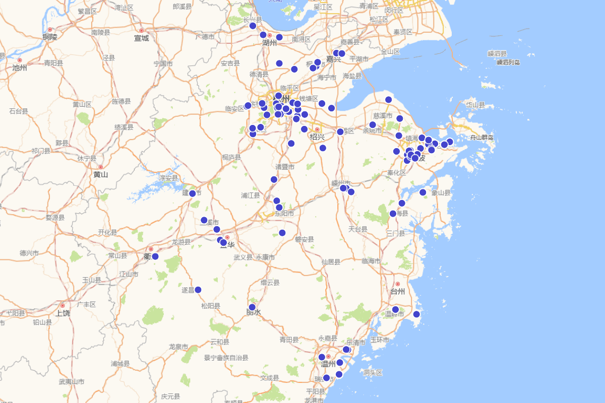 浙江省制造业百强企业分布图（2023）