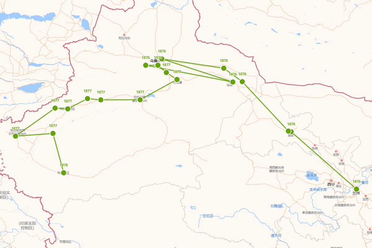左宗棠率清军收复新疆行迹图