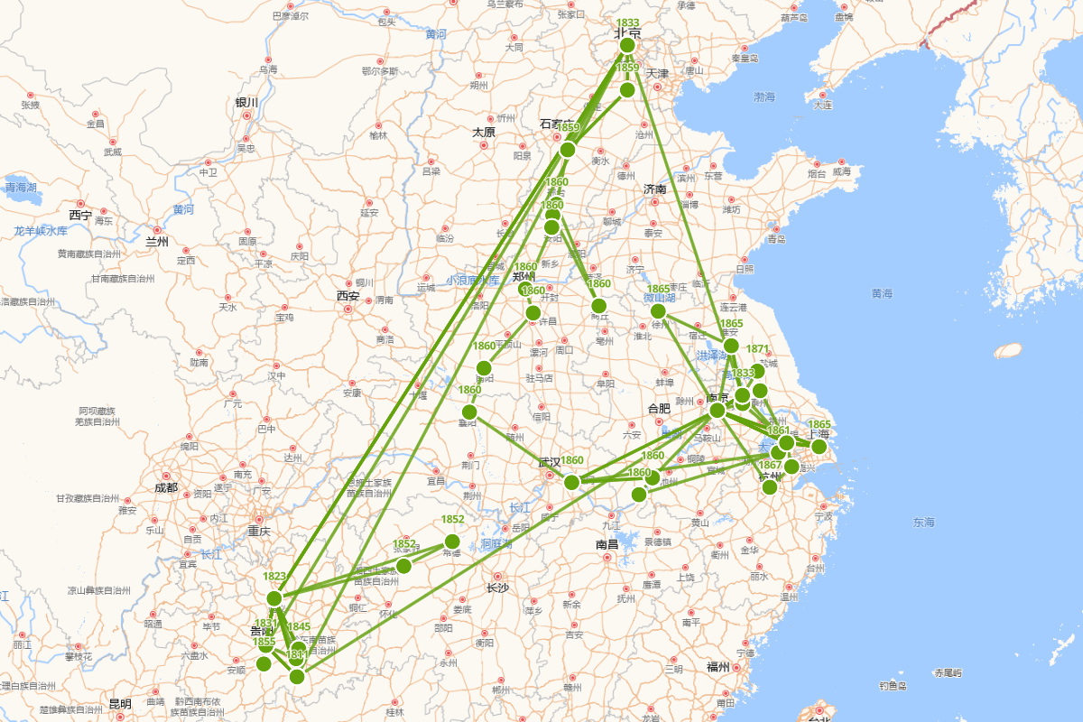 莫友芝行迹图（1811-1871）