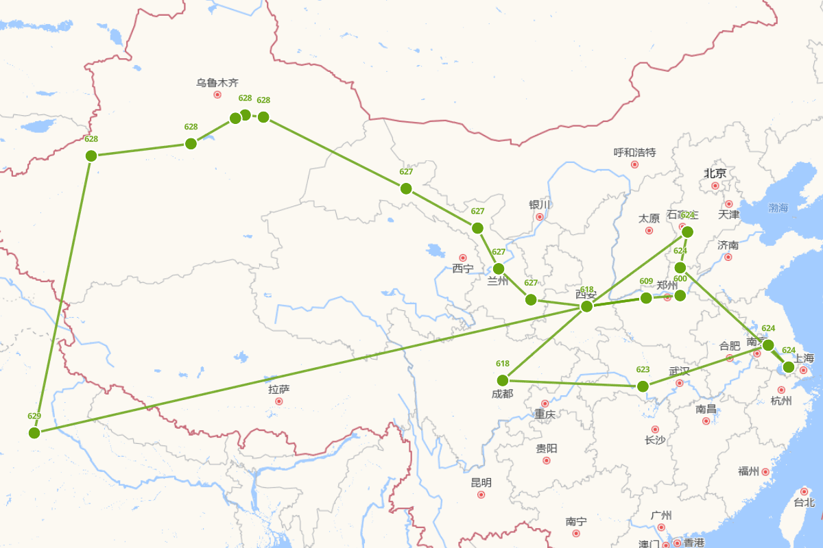 玄奘国内行迹图（602-664）