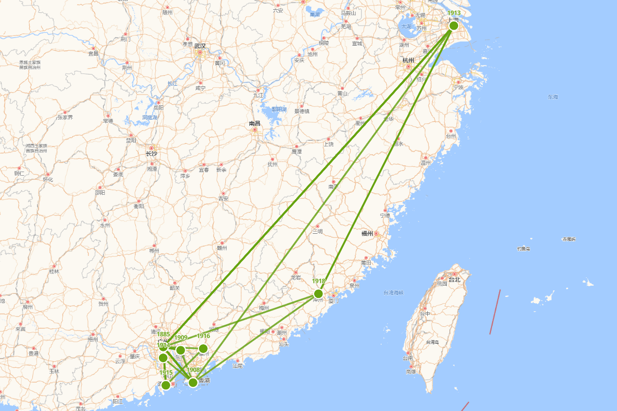 朱执信中国行迹图（1885-1920）