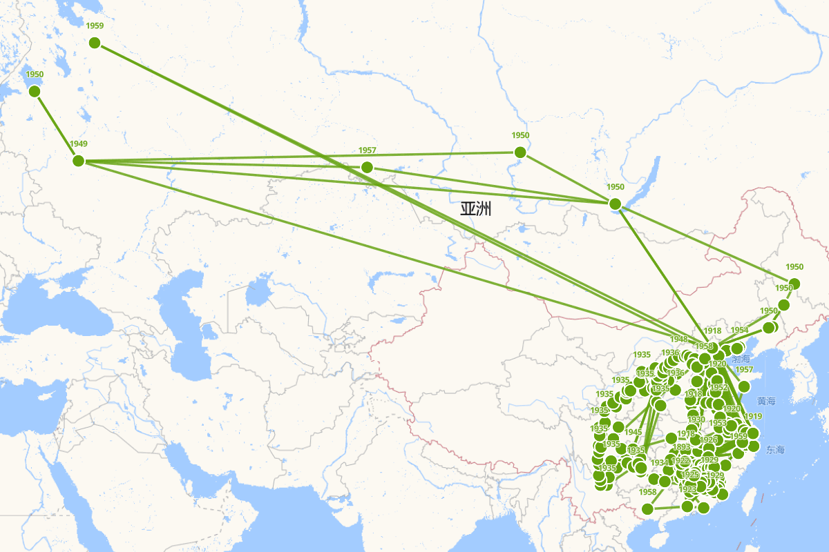 毛泽东（1893-1976）行迹图