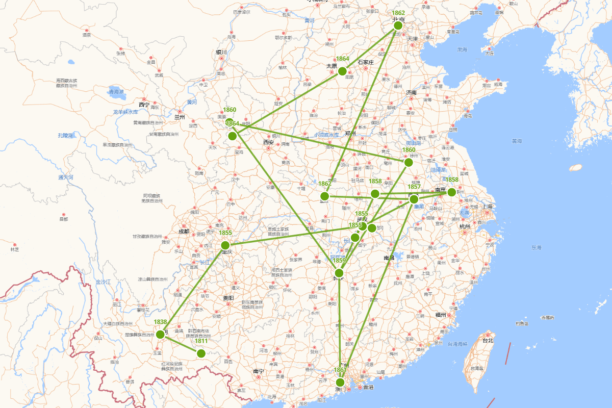 方玉润行迹图（1811-1883）