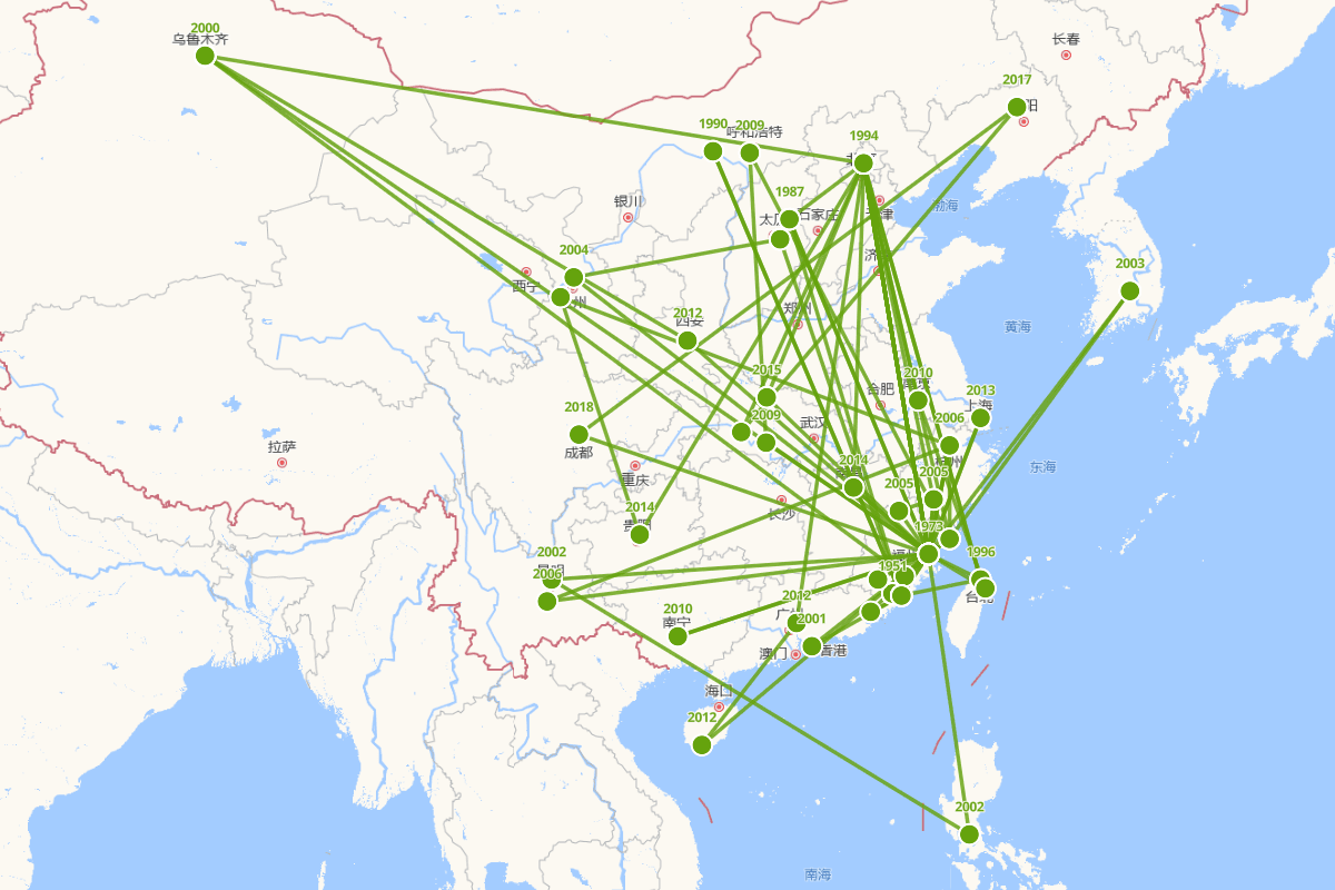 蓝雪霏行迹图（1951-2021）