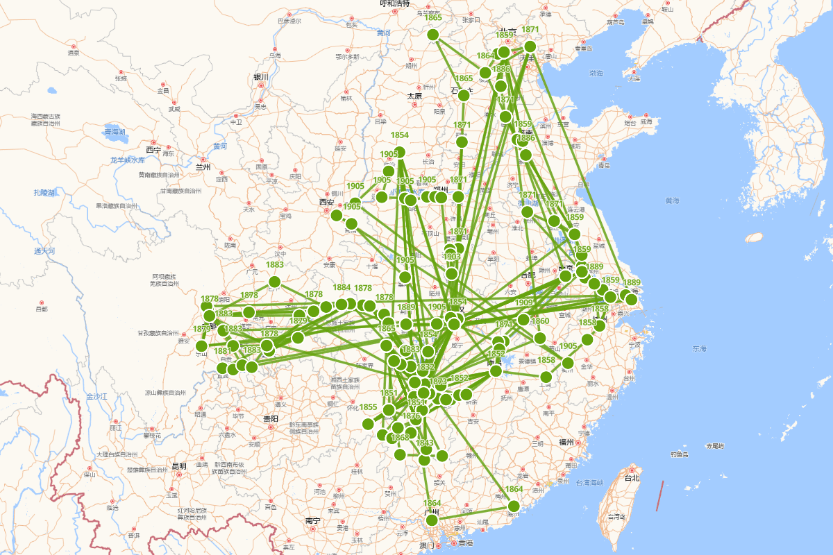 王闿运行迹图（1833-1916）