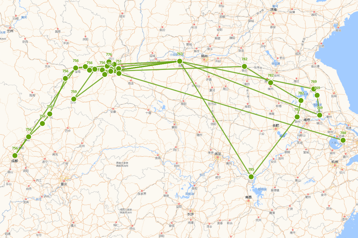 韦应物行迹图（737—？）