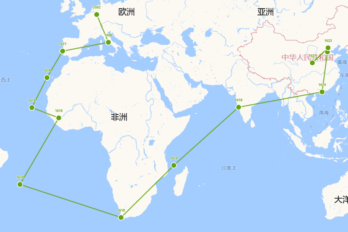 汤若望行迹图（1592-1666）