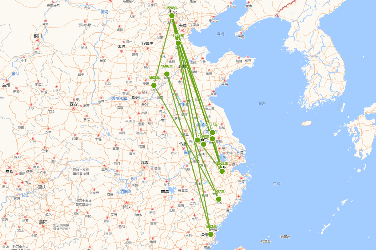 李之藻行迹图（1565-1630）