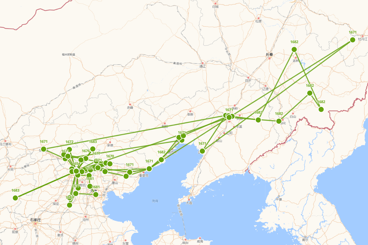 康熙南巡前行迹图（1654-1684）