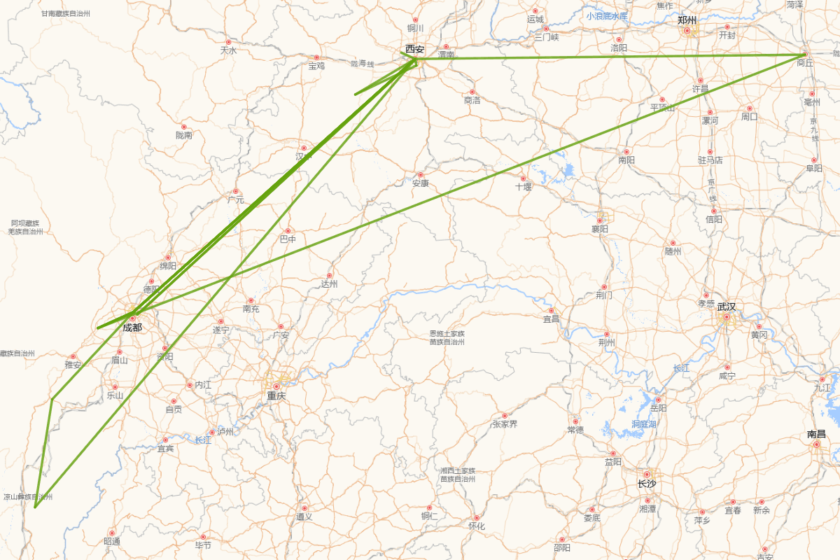 司马相如行迹图（公元前170年-公元前118年）