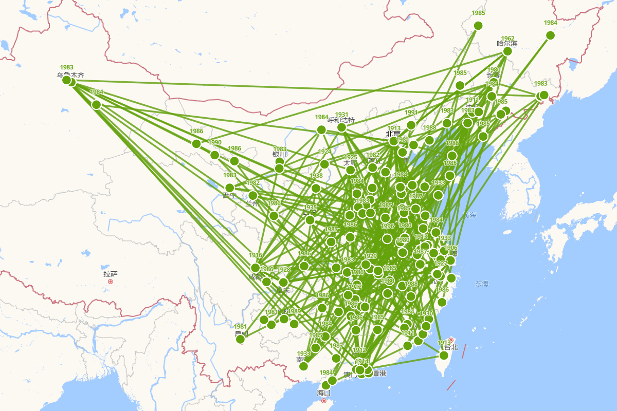 中国世界语组织分布图（1881—1998）