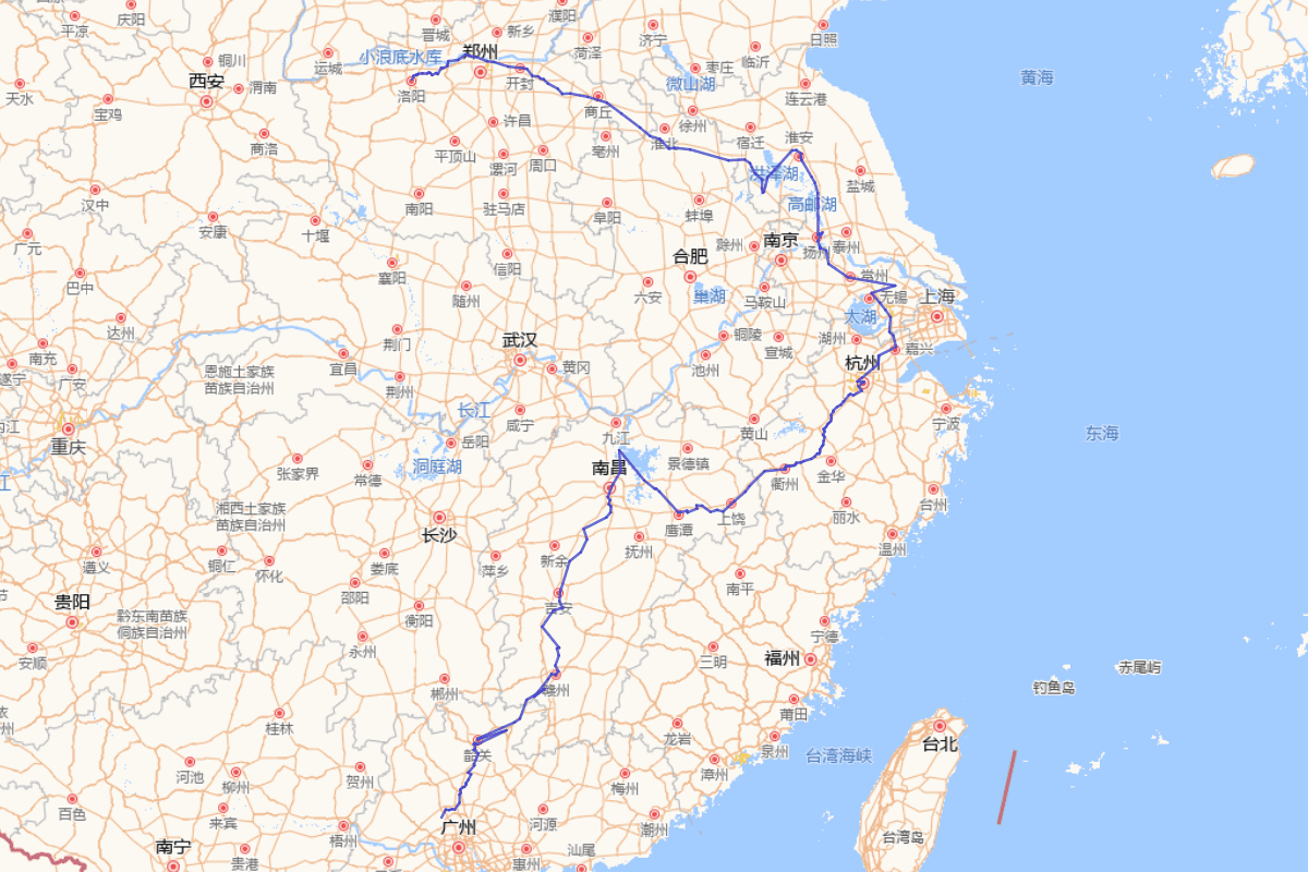 李翱《来南录》行迹图（772-841年）