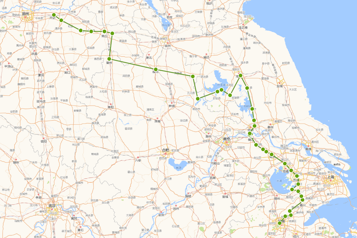 北宋日本僧成寻（1011～1081）从杭州出发至汴京的路线图