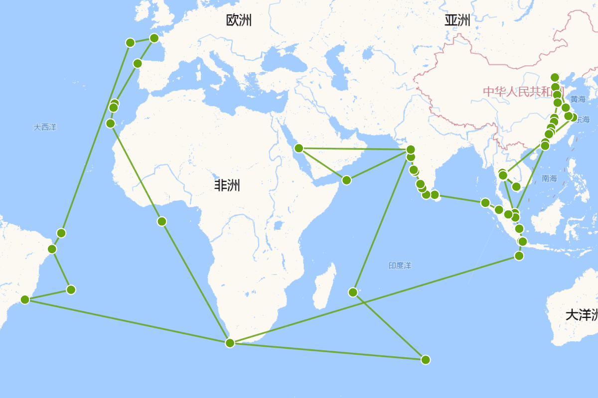 传教士白晋来华及出使法国行迹图
