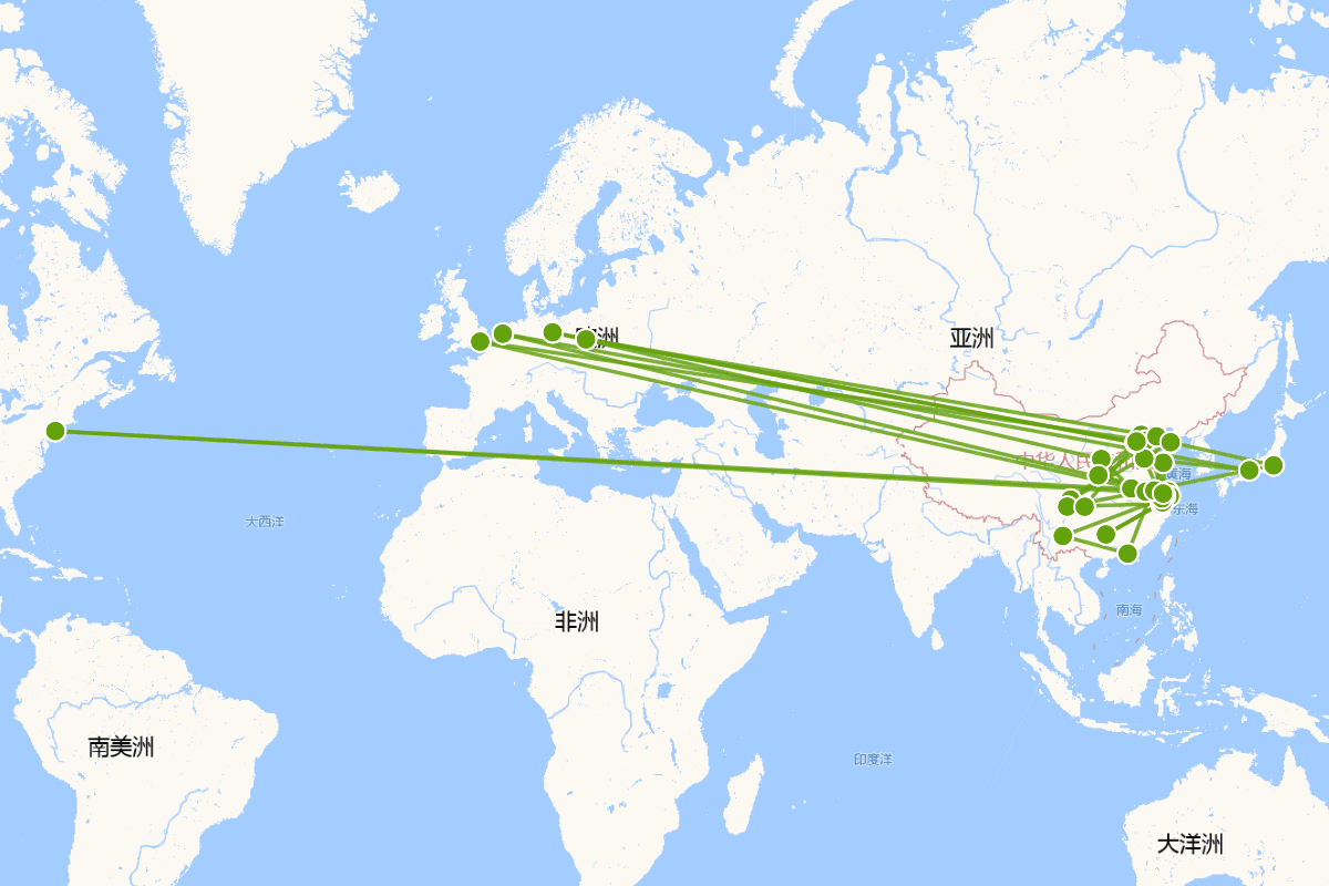 卞之琳行迹密度分布图（1910-2000）
