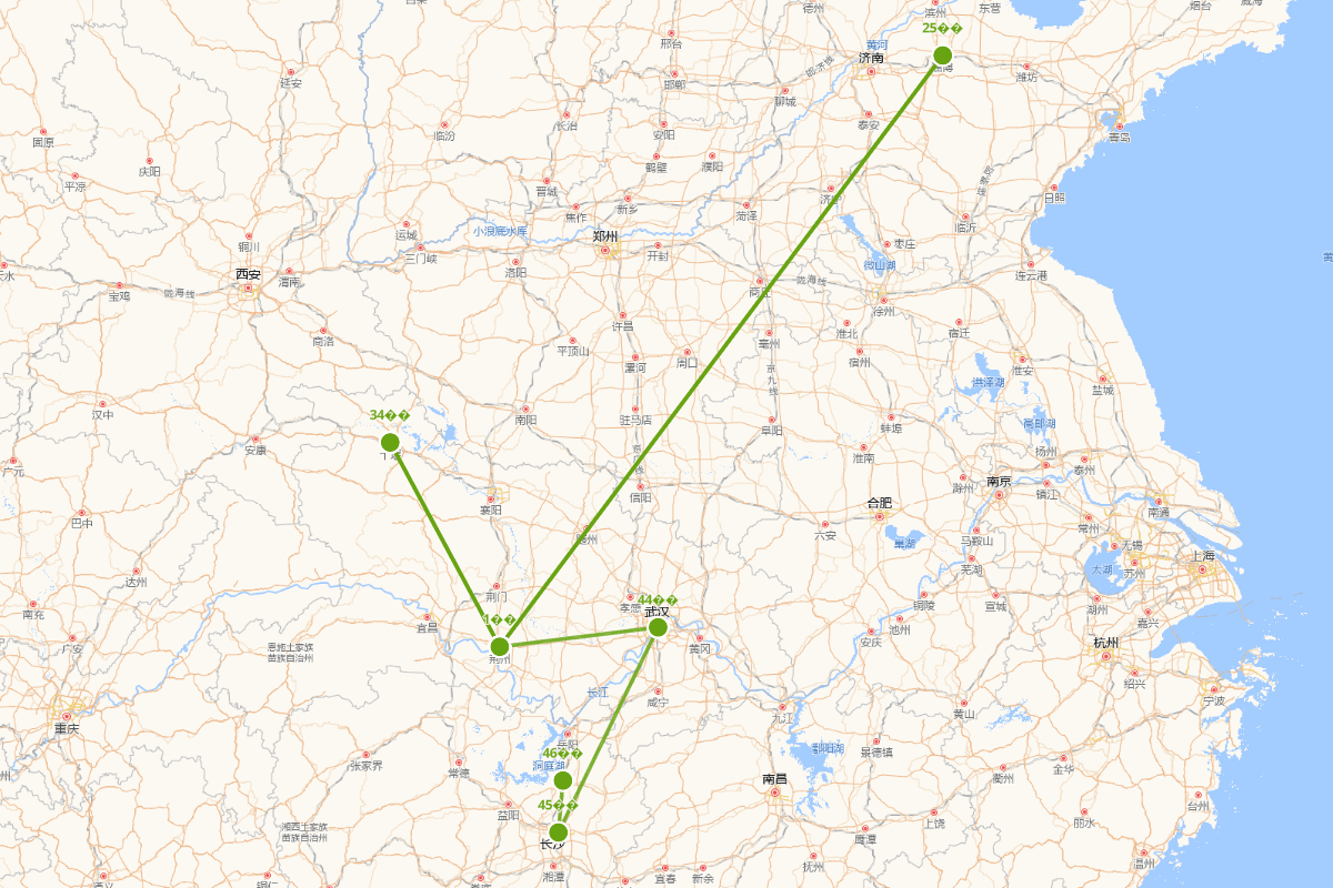 屈原行迹图（公元前341-公元前296）             